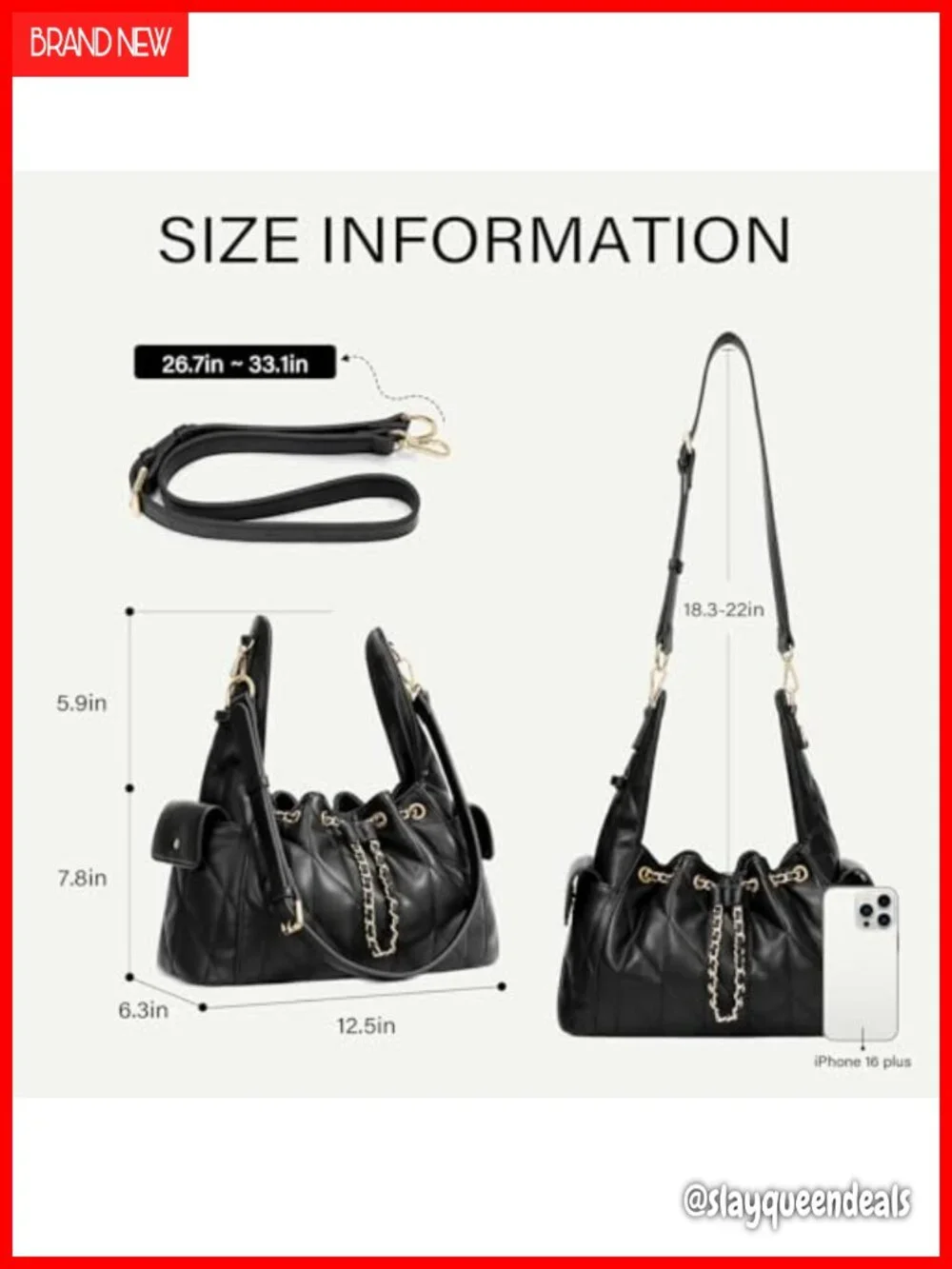 Quilted Vegan Leather Hobo Handbag with Adjustable Strap - Slouchy Shoulder